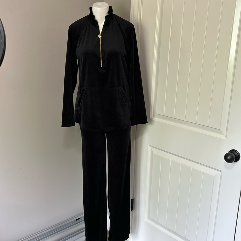 Lilly Pulitzer Black Velour Zip-Neck Pantsuit